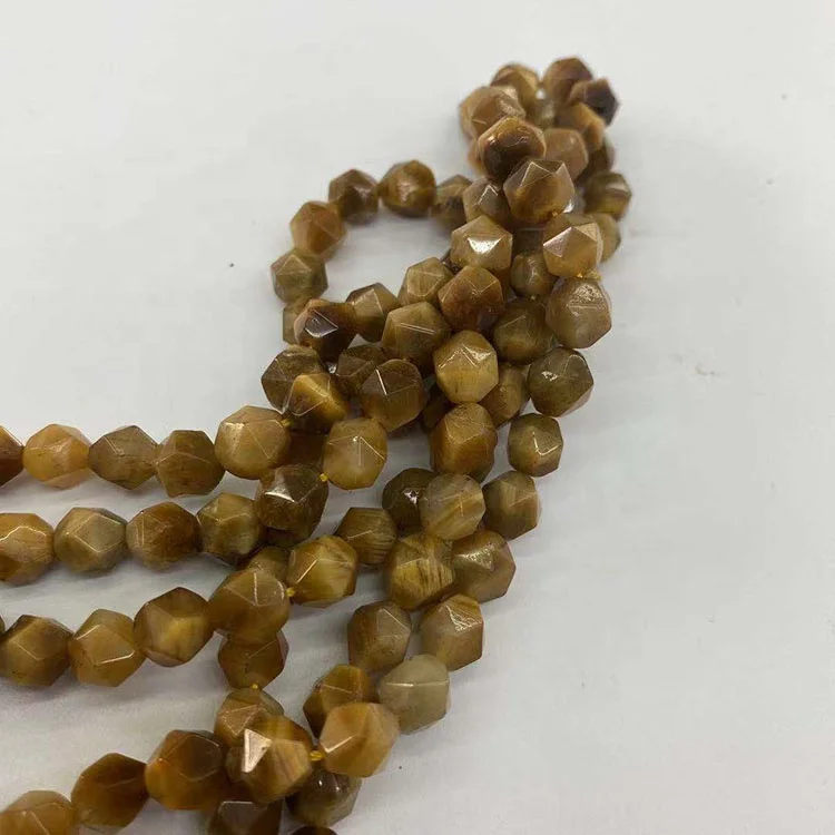Tiger Eye Natural Semi-precious Stones  8 mm  Golden Dyed Faceted Polygonal Cut Beads For Jewelry Making