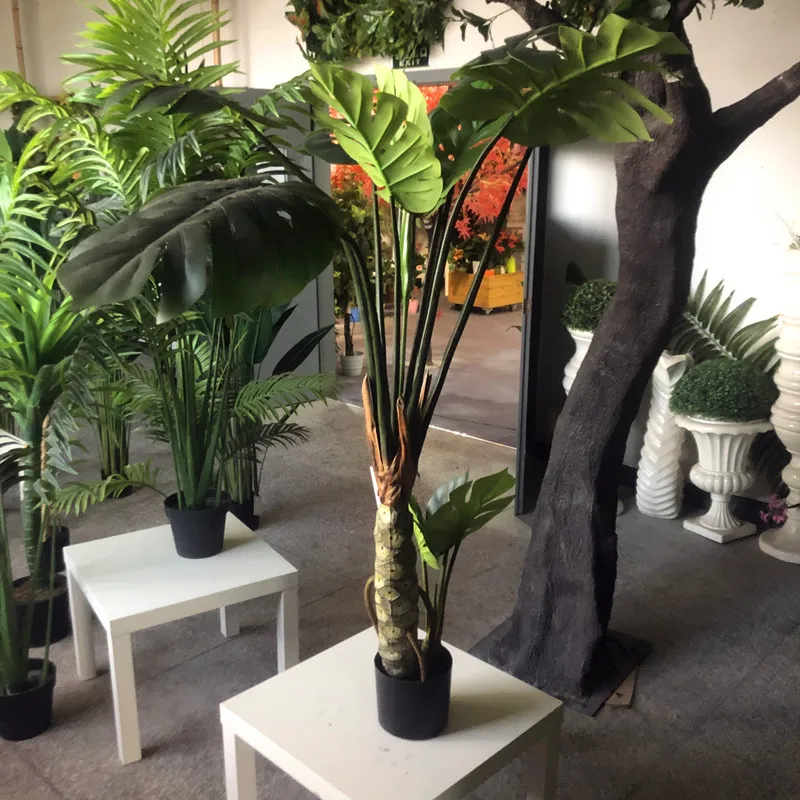 Decorative plant artificial green leaf turtle back leaf tree fake monstera plant potted plastic bonsai indoor