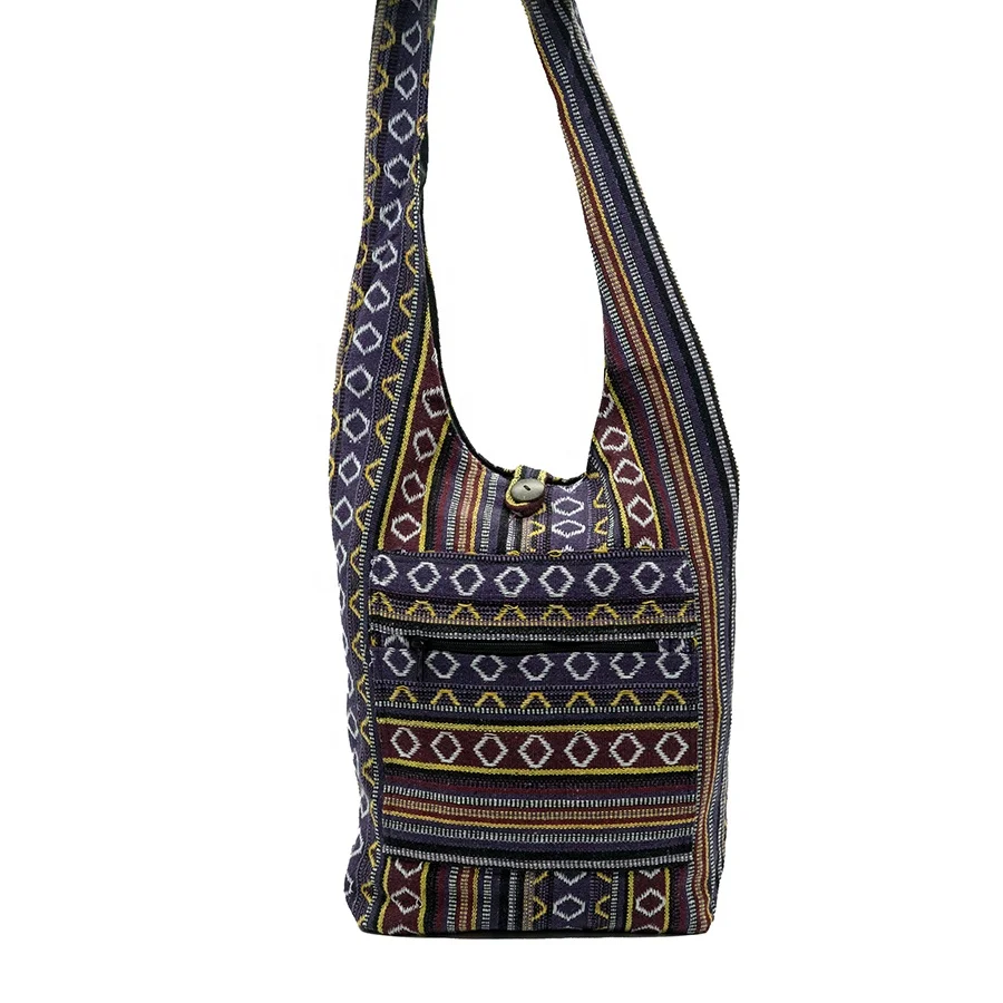 Boho bag Cotton Side Shoulder Hippie Cross Body Sling Bohemian Hobo Bags Purple Color-hand Loom Woven-100%cotton-cotton NP