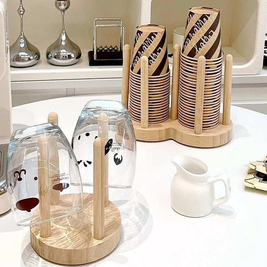 Bathroom Cup Dispenser 3oz Bamboo Holder Wooden Disposable Cup Organizer Disposable Paper Cup Holder for Bathroom