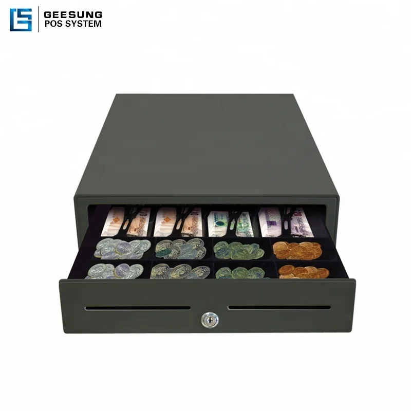 Wholesale Supermarket mini Black 410mm wide 12v lockable Cash Box Drawer for cashier machine
