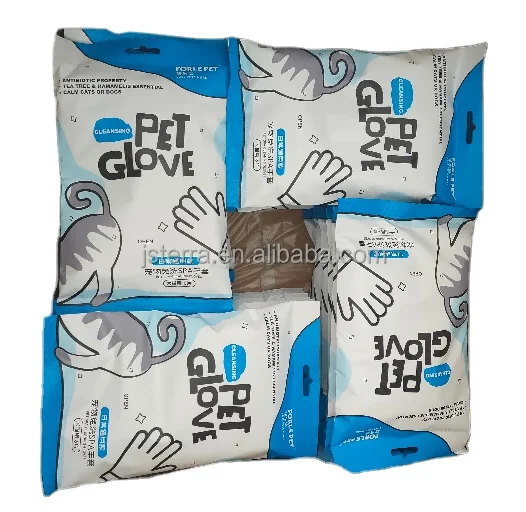 Eco Friendly Cat Paw Ear Cleaner Biodegradable Organic  Dog Pet Eye Glove Wet wipes 6pcs per bag