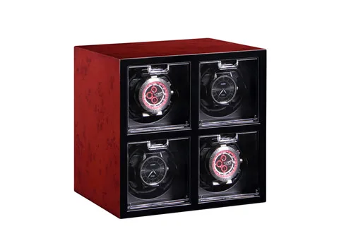 Luxury High quality  molle Automatic Watch winder safe mechanism wood leather rotations watch winder box 4 slots with OPEN-STOP