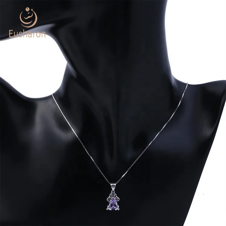 Animal Jewelry Frog Shape Design S925 1.5ct Natural Amethyst Pendant Gemstone Necklace