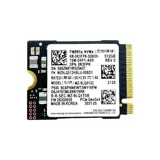 Для Samsung PM991a 1 ТБ 512 ГБ 256 SSD M.2 2230 Внутренний твердотельный накопитель PCIe3.0x4 NVME для Microsoft Surface Pro7 +