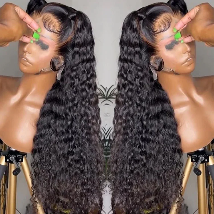 Wholesale Brazilian 13x6 HD Human Hair Transparent Lace Front Wig for Black Women Deep Wave 13*4 HD Swiss Lace Frontal Wigs