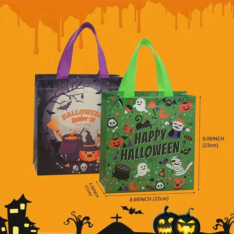 Halloween Trick or Treat Tote Bags with Handles Reusable Non-Woven non woven Fabric Gift Bags for Party Favors Goodie Giveaways