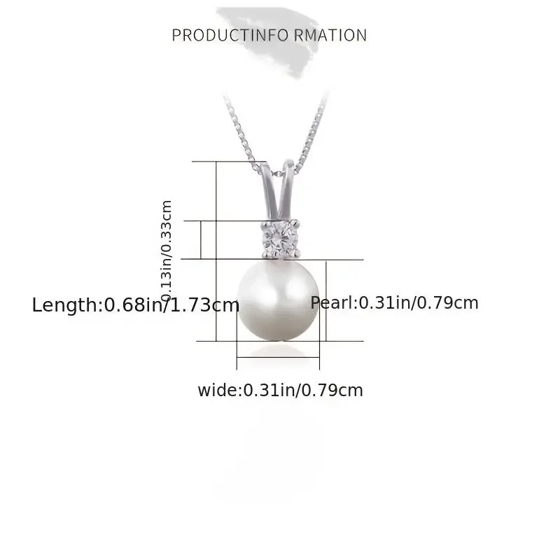 Large Faux Pearls Pendant 925 Sterling Silver Necklace Inlaid Shiny Round Cut Zircon Pendant Sweet Neck Jewelry For Women Girls