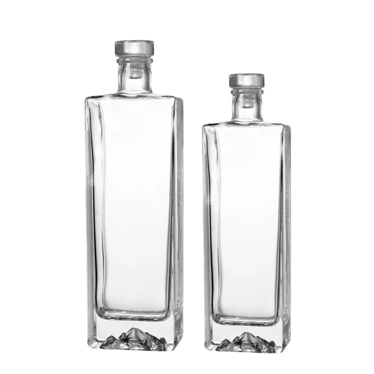 custom 500ml clear empty white gin transparent square tequila alcoholic drink vodka liquor bottle glass spirit bottle with cork