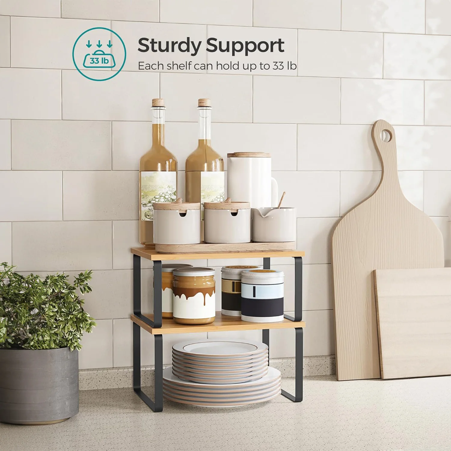 Set of 2 Kitchen Counter Shelves Spice Rack Stackable Kitchen Storage Cabinet Organizer Shelf