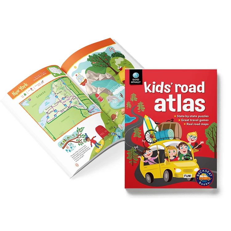 Hot sale competitive price kids road atlas books creative English paper back kids activity books