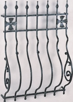 china manufacture painting powder coated hand hammered forged wrought iron window grille