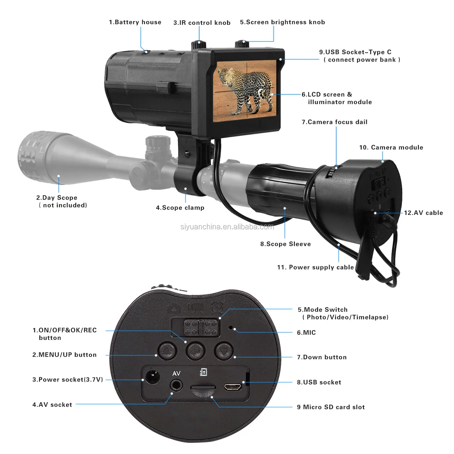 Bestguarder  Scope  Mounted Infrared 850nm  Night Vision System for night hunting with photos and videos recording