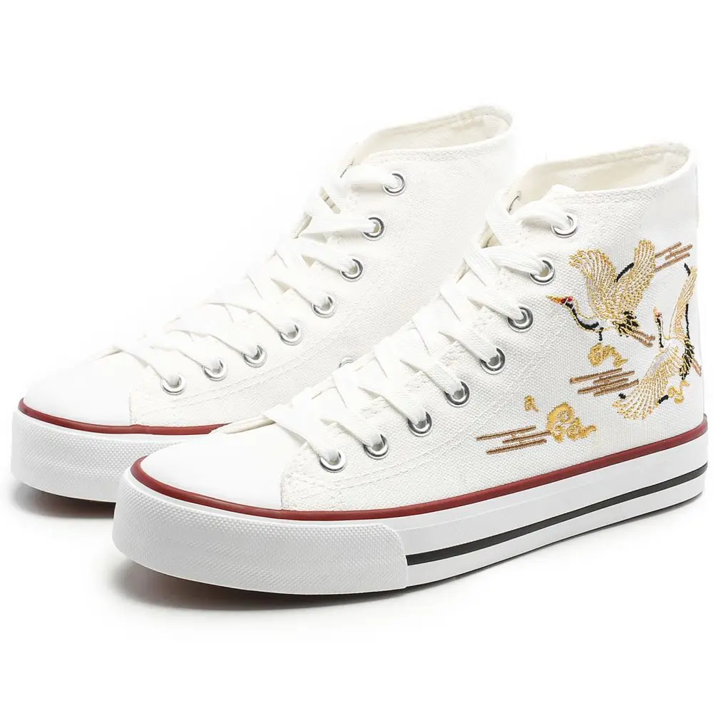 Wenzhou Source Factory Customized Logo Hand-Made Shoes Embroidery Crafted High Top Canvas Shoes For Men