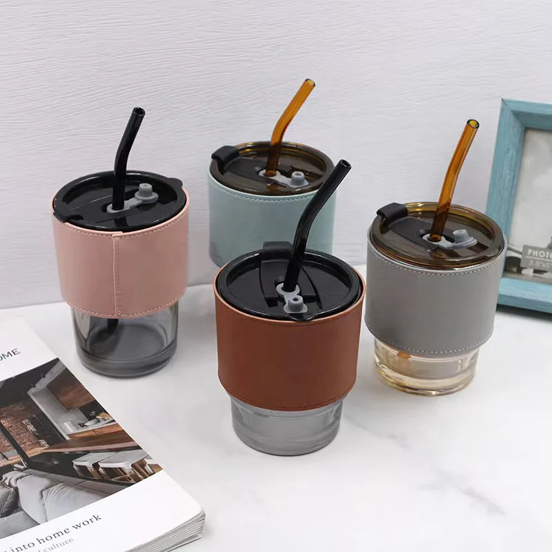 Custom Logo PU Leather Tea Cup Sleeve Coffee Cup Sleeves Glass Bottle Cup Holder for Office Desktop