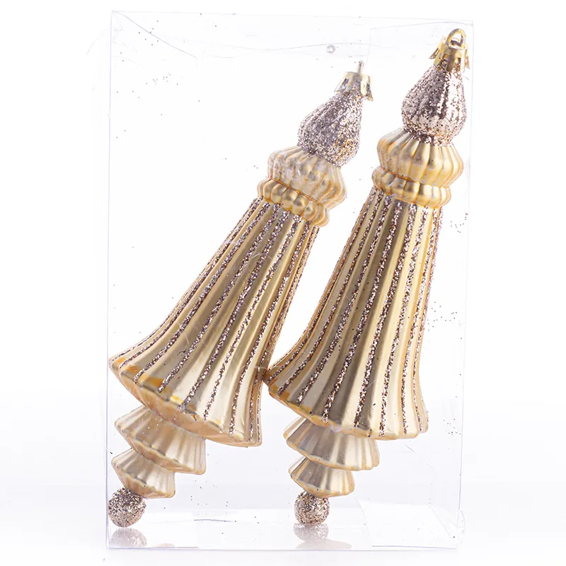 New Creative Fun Set of Conical Christmas Ball & Tree Ornaments Matte Plastic Pendant with Electroplating Color