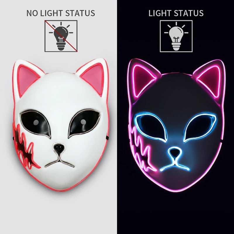 Glowing Demon Slayer Fox Luminous Mask Masquerade Cosplay Custom Led Light Up Face Halloween Party Masks