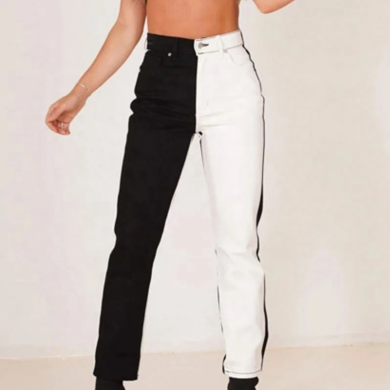 Hot Selling High Waist Slim Straight Fit Two-Tone Jeans Casual Denim For Women Casual