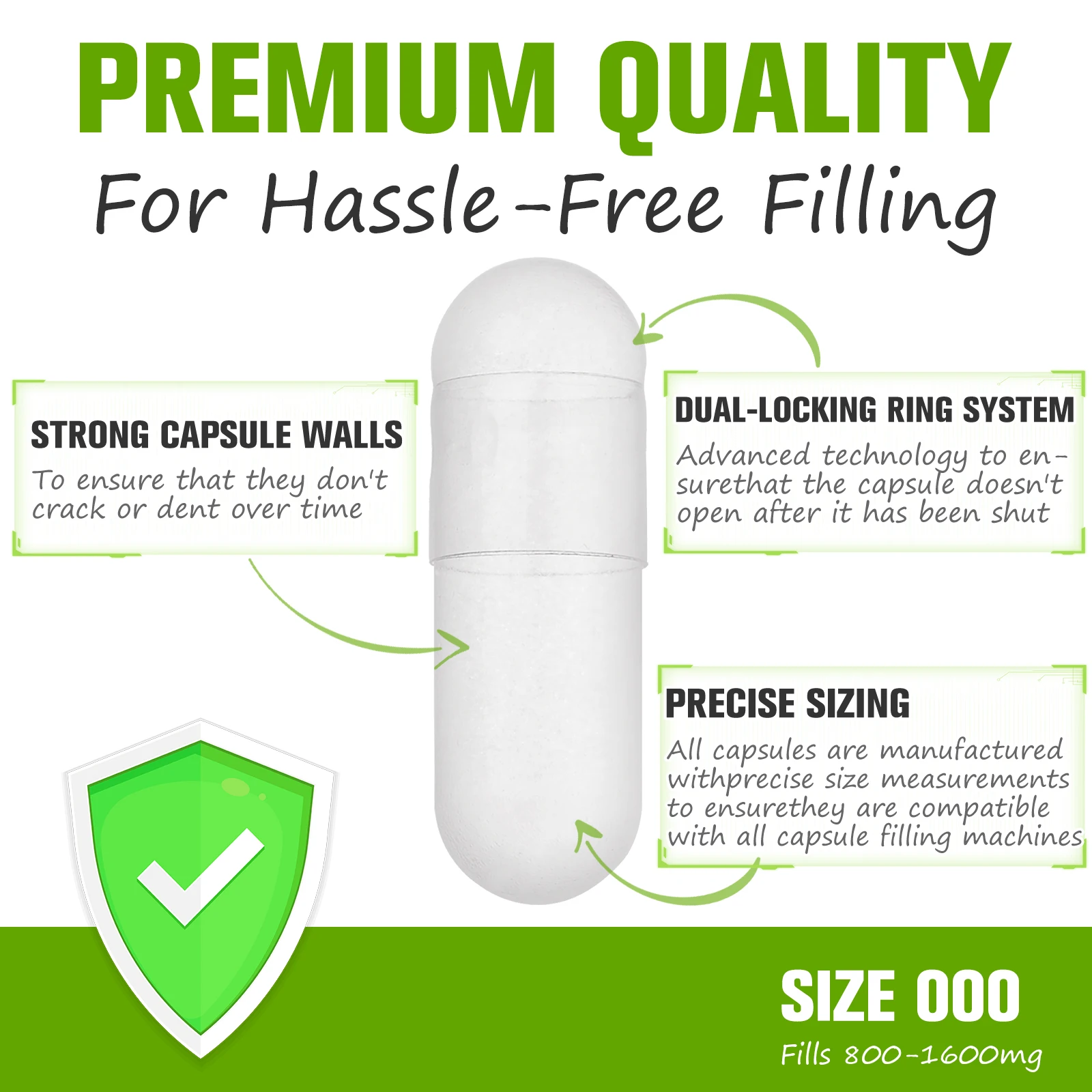 Titanium Dioxide Free High Quality Halal  Empty Bovine Gelatin Capsules size 000 00 0 1 2 3 4