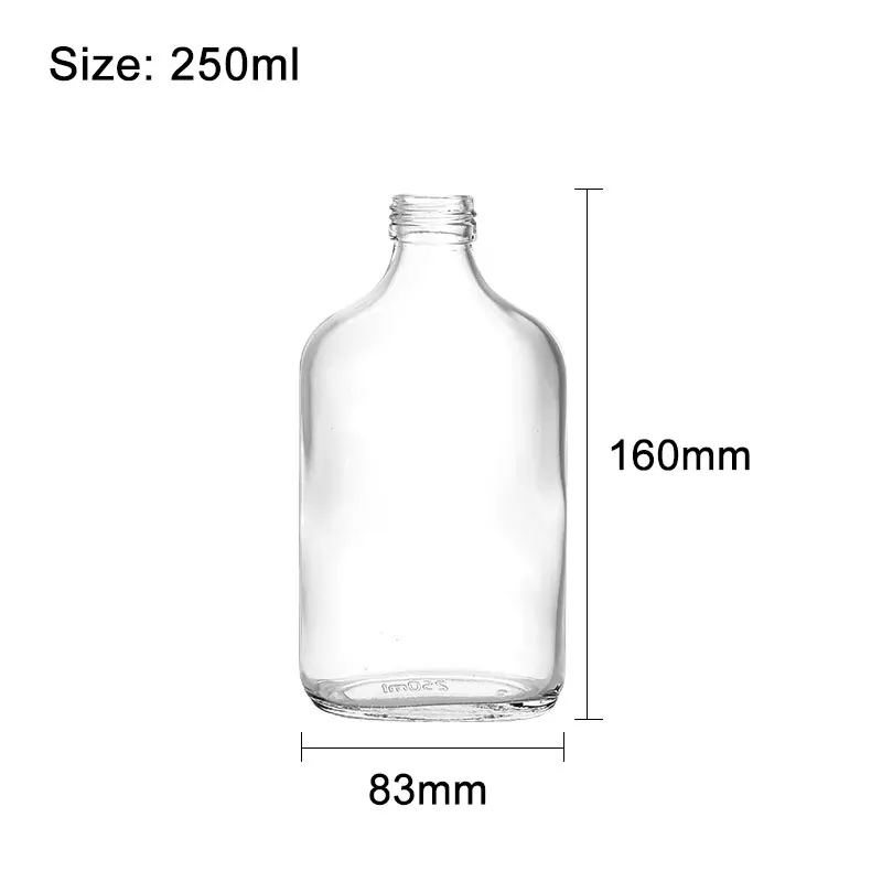 250ml Flask Style Glass Bottle with a Convenient ROPP Finish 8.5 oz Drink Bottles for Sauce Oil Syrup Liquid Beverage