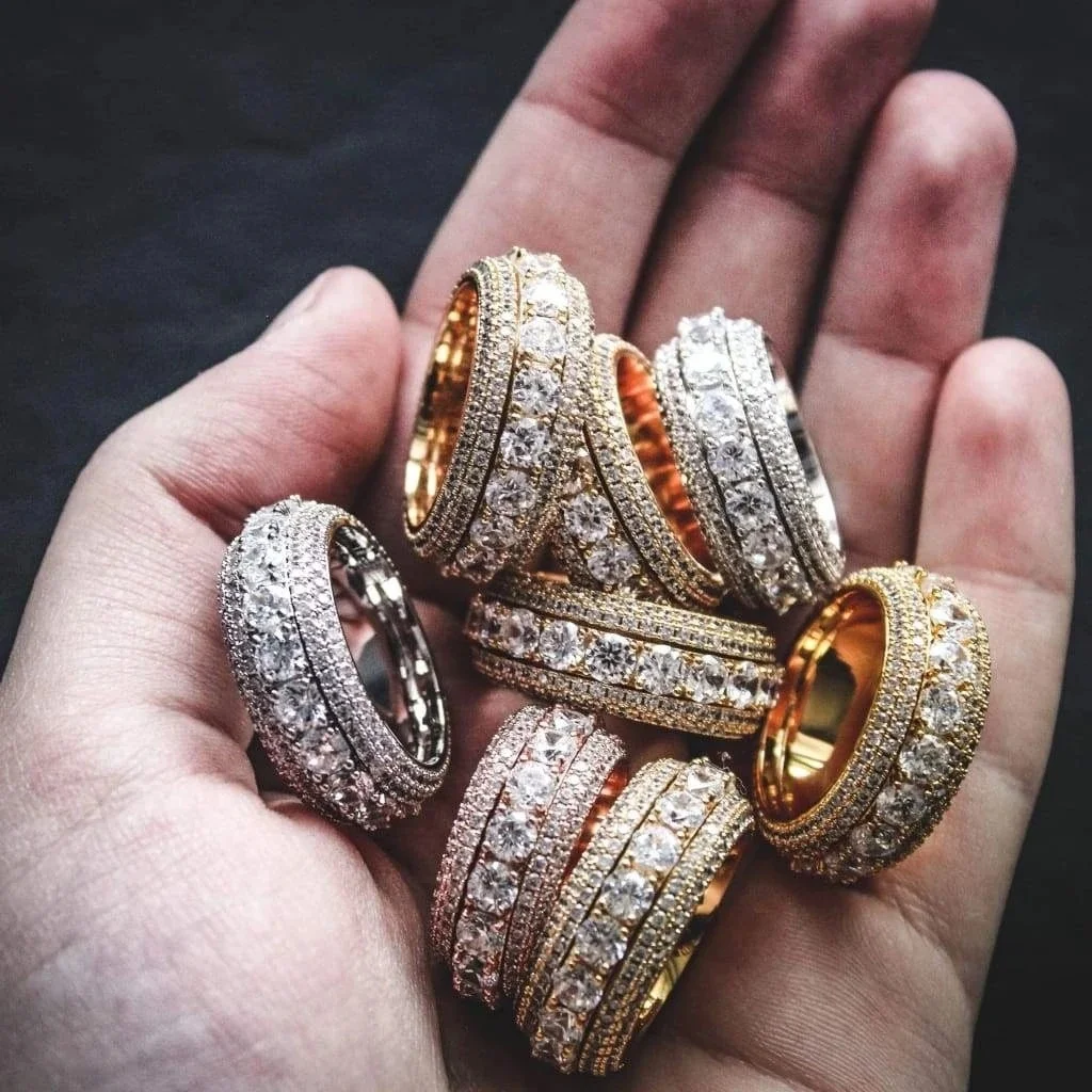 CZ полностью ограненные в стиле «хип-хоп» Дубай 18K золотые запатентованный крутящийся венчик для перемешивания кольцо для мужчин ювелирные изделия