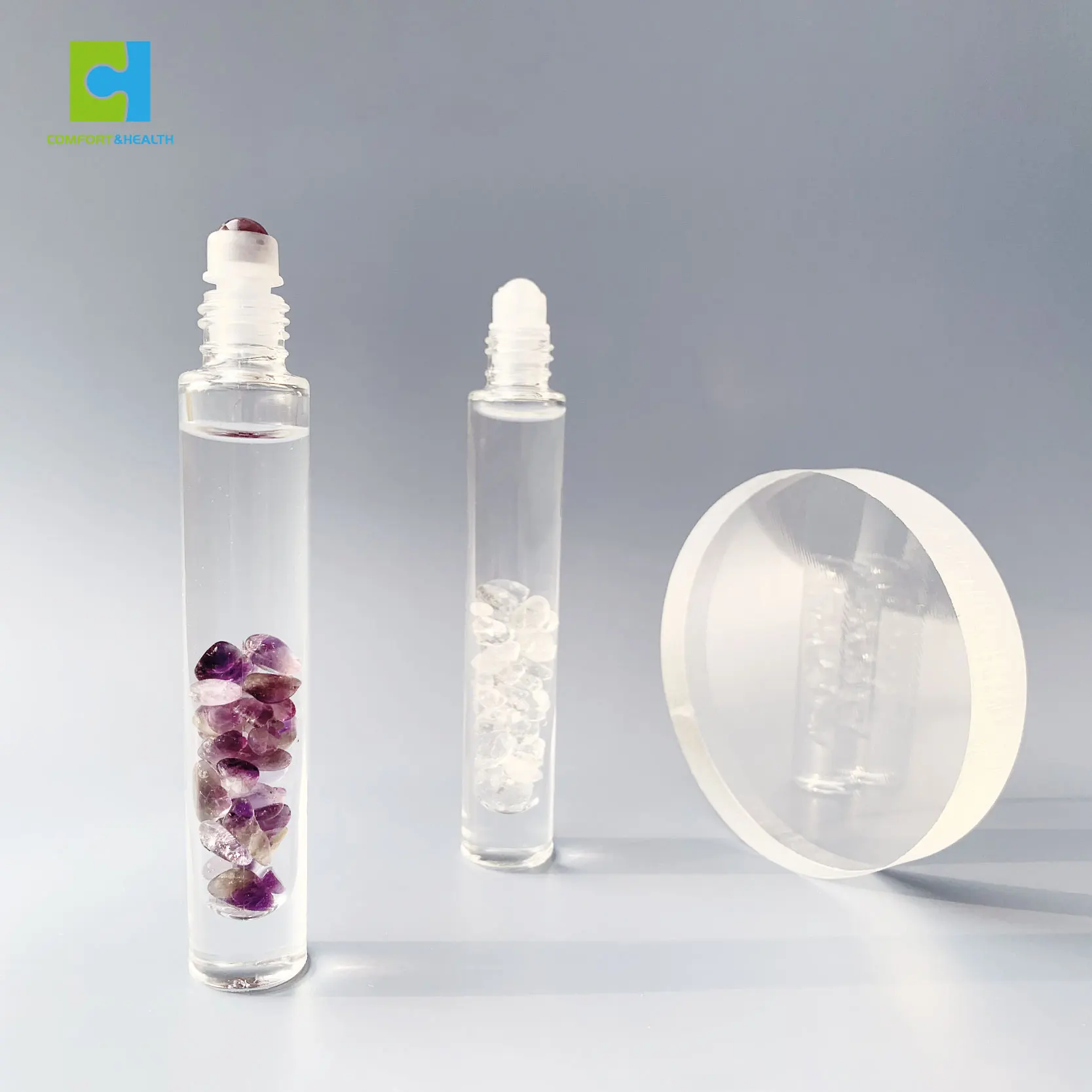 Custom Logo 10Ml 15Ml Rose Gold Lid Essential Oil Natural Crystal Gemstone Roller Bottle