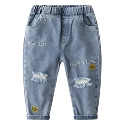Kids Jeans Trousers Embroidered Smiley Face Toddler Casual Denim Pants Clothing