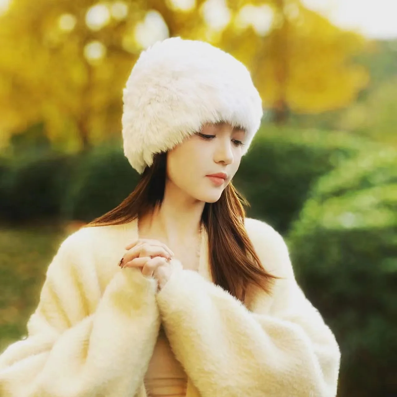IC-KHR FUR WINTER Hot Sale Rabbit fur hats for women In Winter Female Knitted Warm Hat
