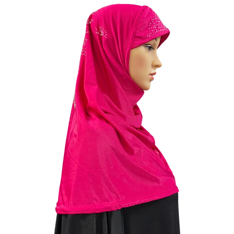 HOT Beautiful Gilr or Adult Young Woman Muslim Hijab with Stones Islamic Scarf Shawl Headscarf Hat Armia Pull on Wrap S/M/L Size