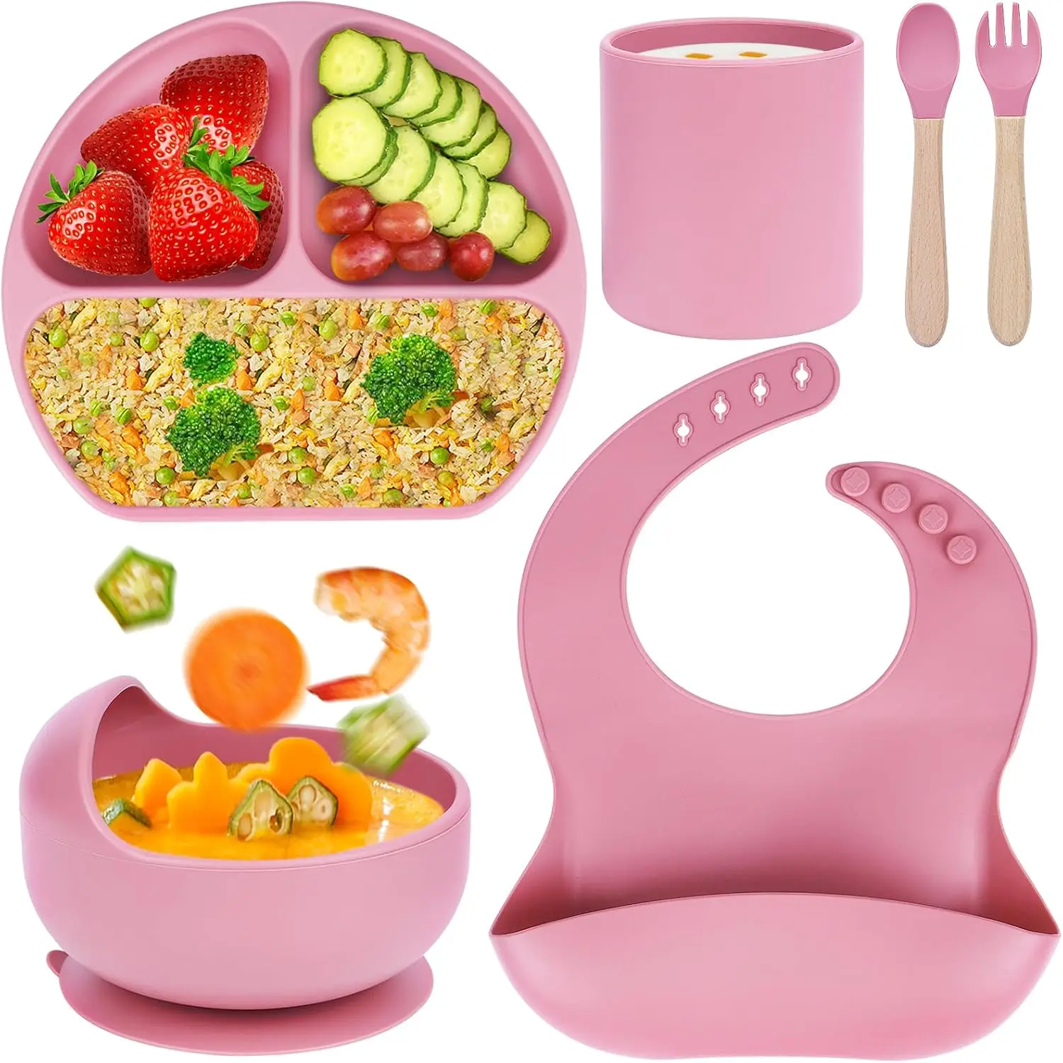New born Bpa Free Eco-Friendly Newborn Food Grade Silicone Kids Dining Tableware Bowl Spoon Baby Feeding Set