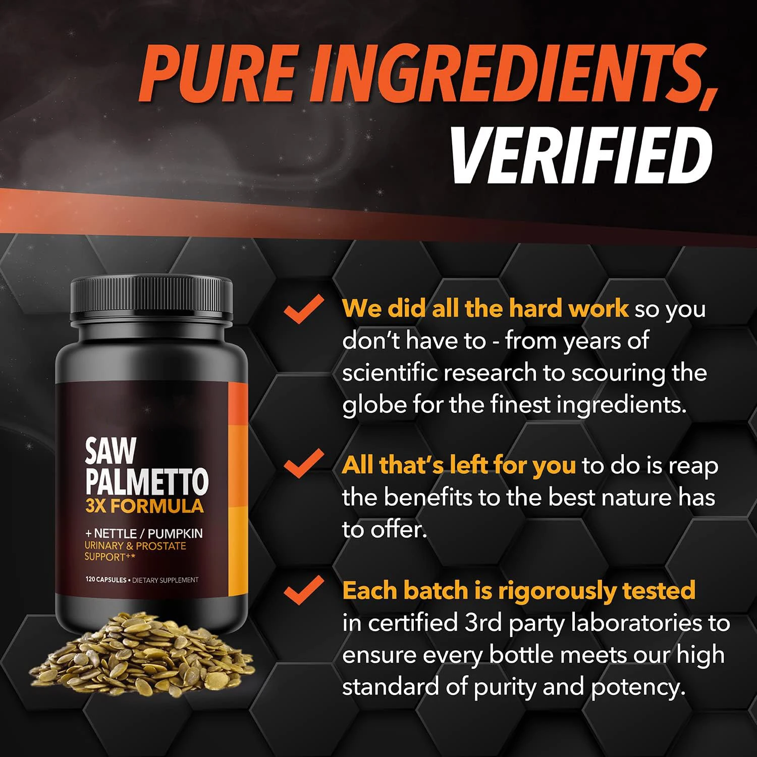 Saw Palmetto Prostate Supplement, Nettle Seed Pumpkin Seed Oil Capsules for Ultimate Prostate Bladder Support for Older Men