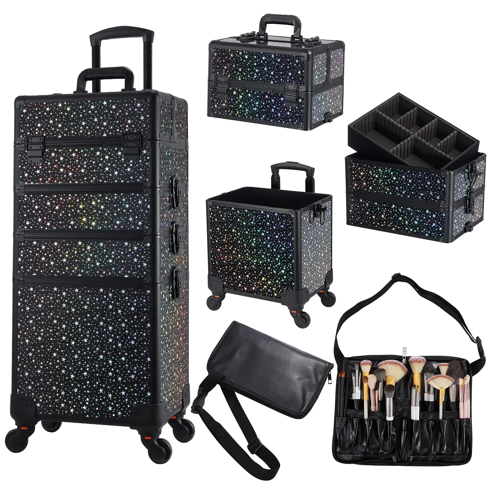 4 in 1 Salon Barber Traveling Cosmetology School Nail Tech Hairstylist MUA Professional Rolling Makeup Case