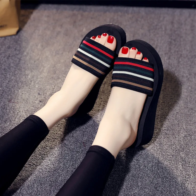Women new fashon striped eva slides footwear outdoor summer sandals slipper