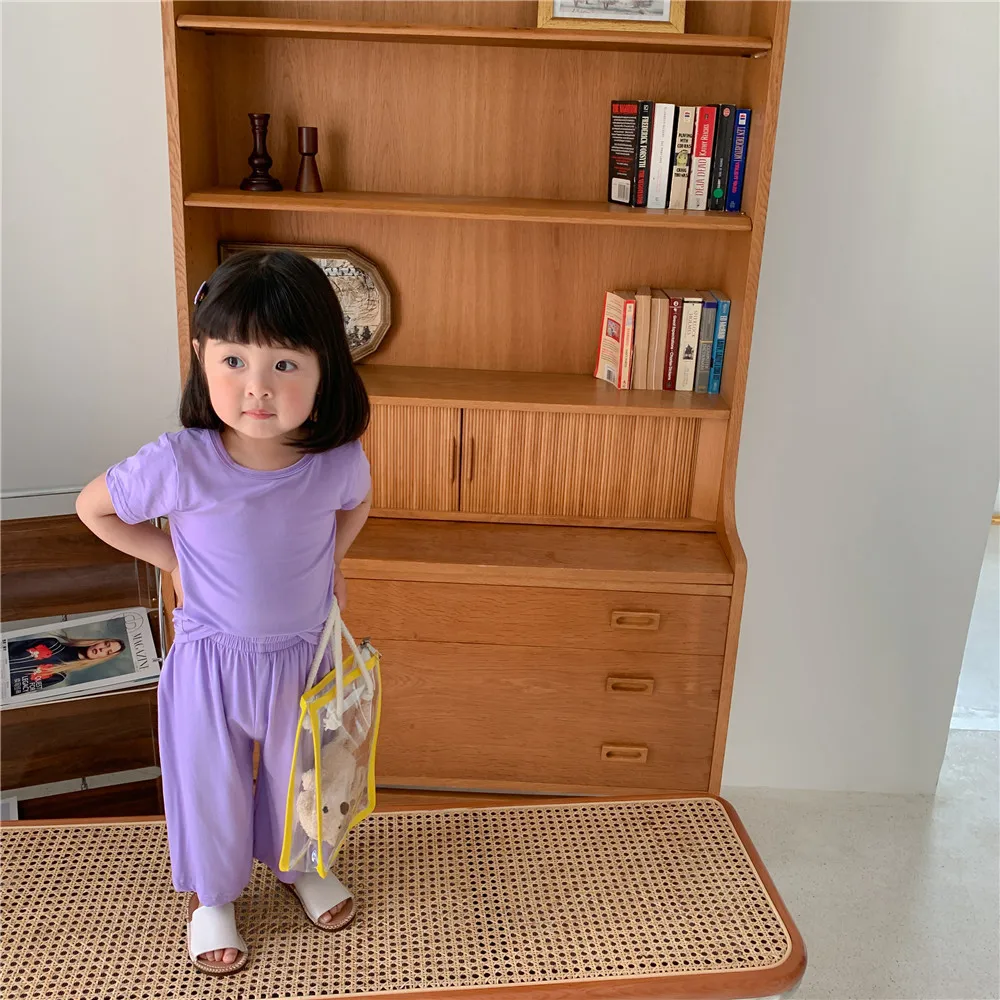 Летний детский однотонный домашний костюм 2022, Детская футболка + штаны, комплект из двух предметов, комплект одежды для мальчиков