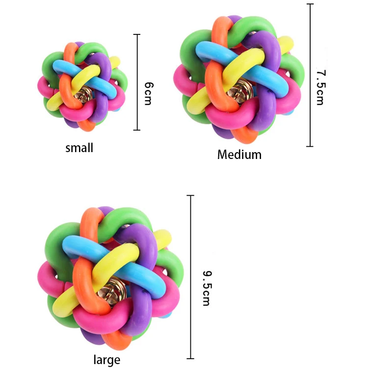 Factory stock rubber pet cat toy colorful bell woven ball dog toy