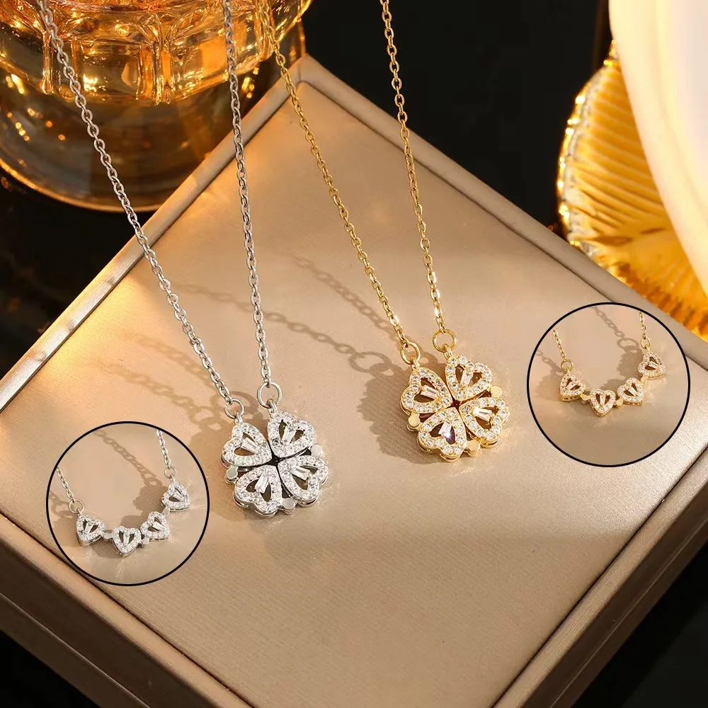 High Quality Silver Necklace Cubic Zirconia Pendent Dainty 18k Gold Plated  Four Leaf Clover Silver Necklace
