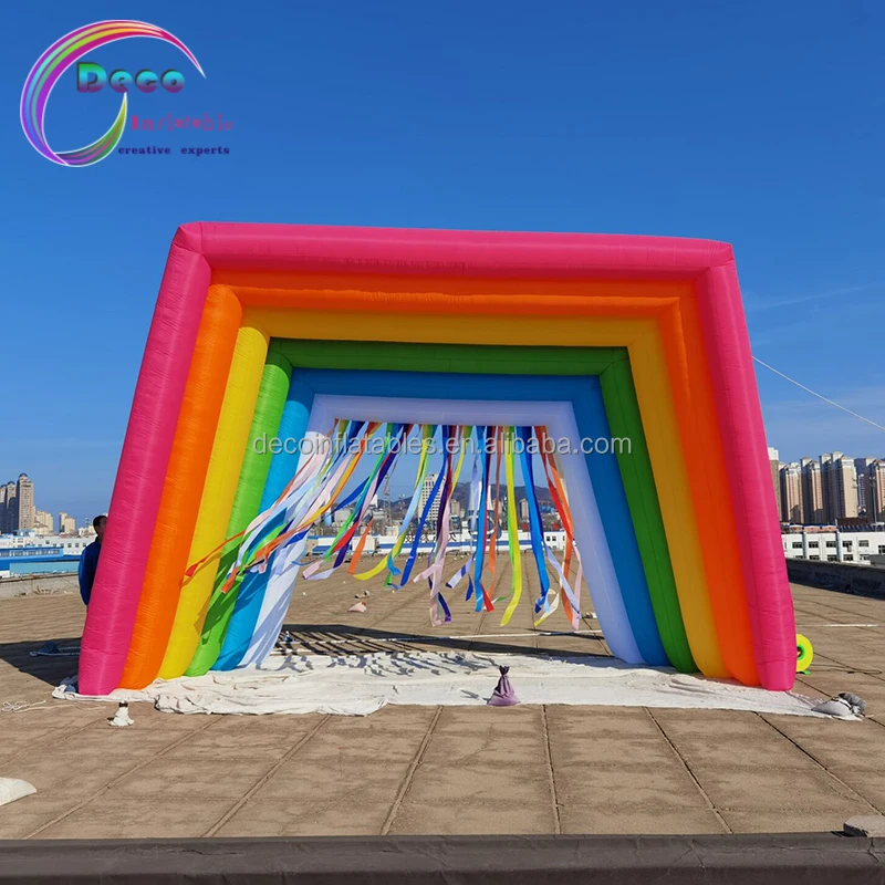 Giant Entrance Gate Inflatable Square Rainbow Arch For Wedding And Advertising