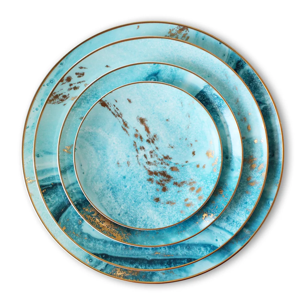 Good quality fine bone china dinner set Luxurious style royal 8pcs ceramic dinner set service plate