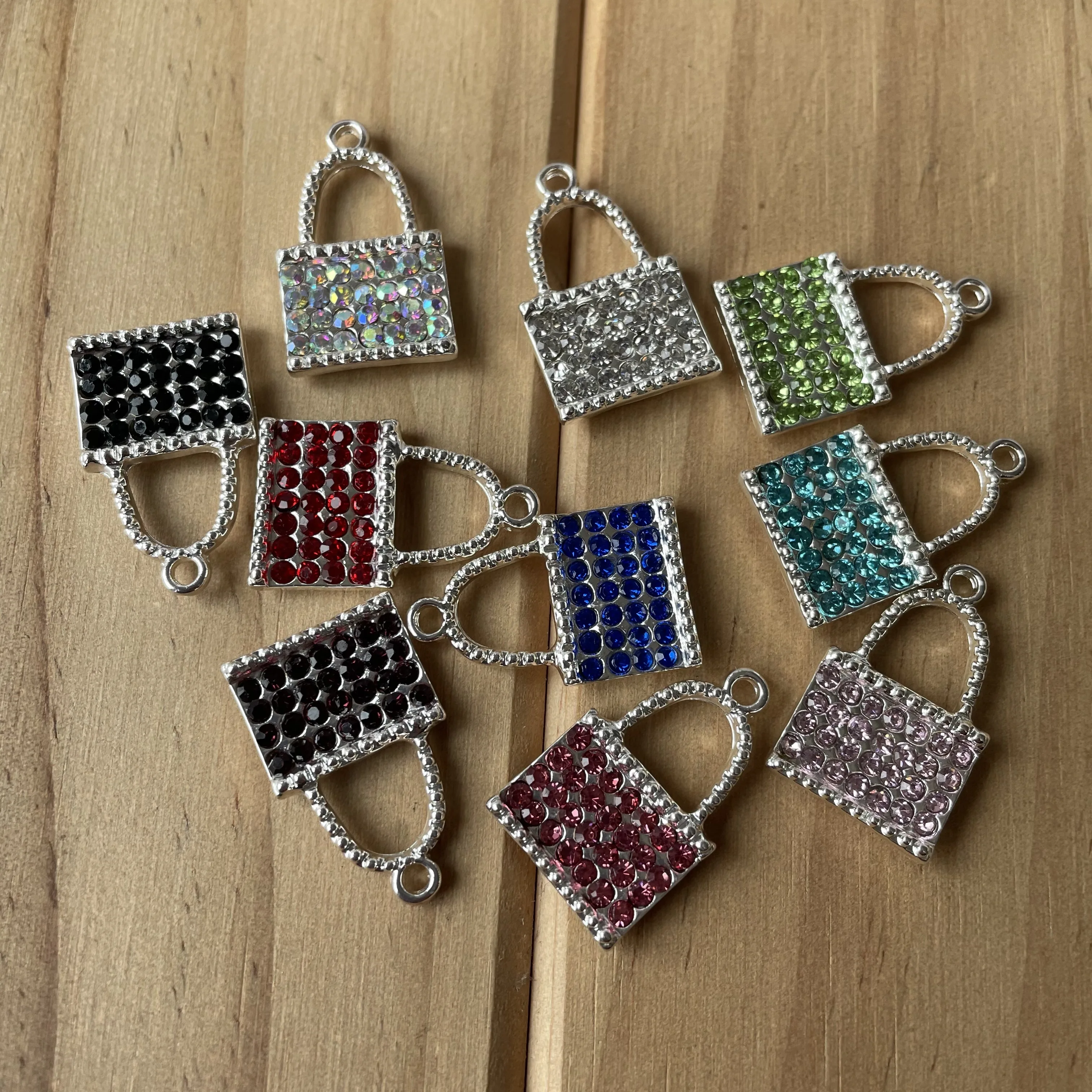 DIY bling crystal lock pendants charms for bracelet necklace full crystal diamond lock jewelry pendant charms
