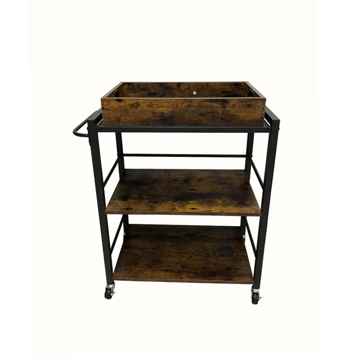 
Modern design food storage wood and metal serving cart mobile kitchen trolley with wheels 