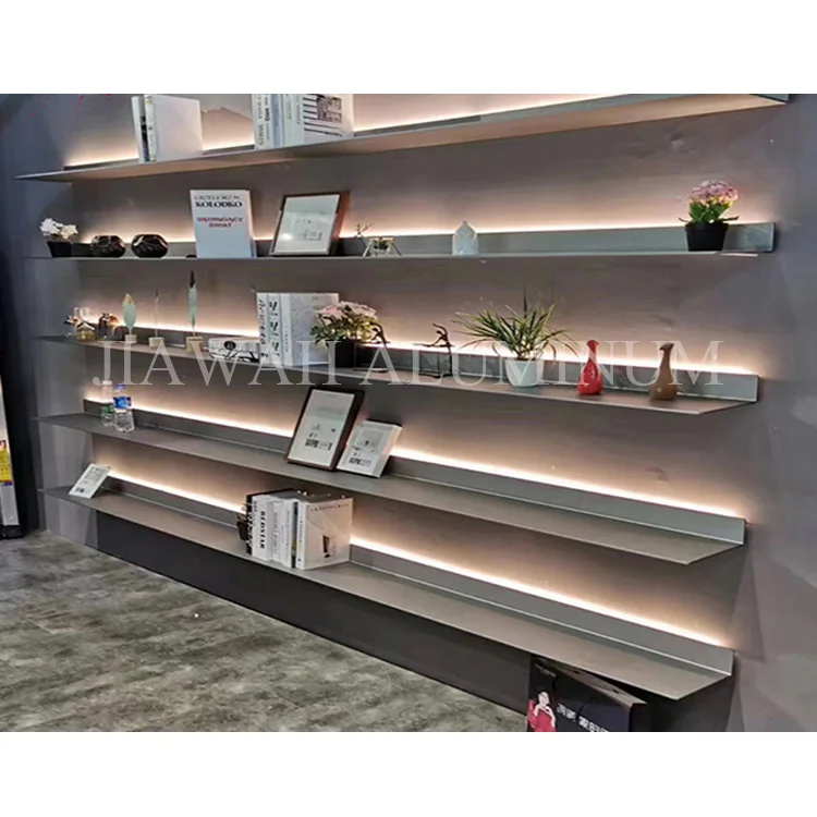 Minimalist Wall Mounted LED Light Display Shelf Floating Aluminum Display Shelf L Shape For Living Room , Kitchen , Study Room