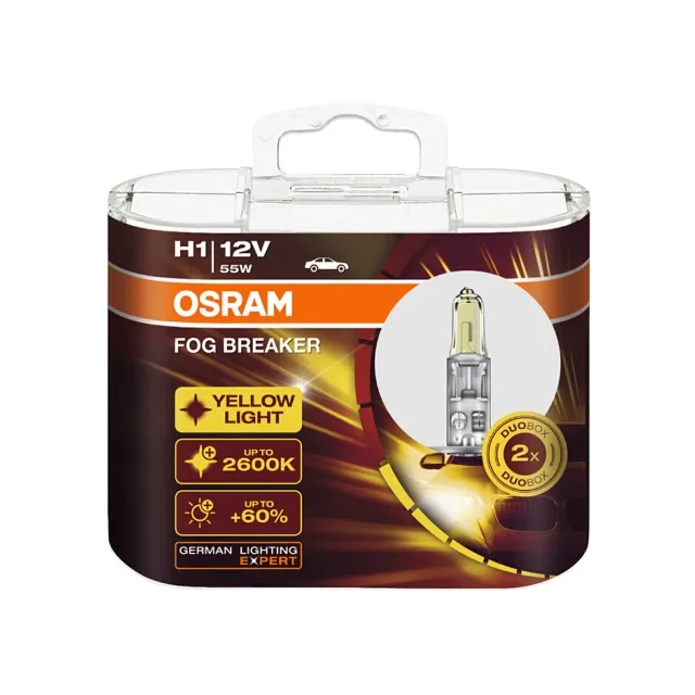 OSRAM FOG BREAKER yellow halogen bulb 12V 55W-60W 2600K car light bright front headlights H1 H3 H4 H7 H8 H11 HB3 HB4