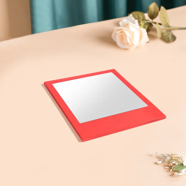 Fashionable Gift Red square Portable Abs Plastic Single side Handheld vanity Compact Mirror