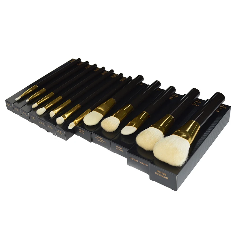 TF 12 pcs  high end goat hair Make Up Brush Kit Private Label Square handle professional natural hair Makeup Brushes Set