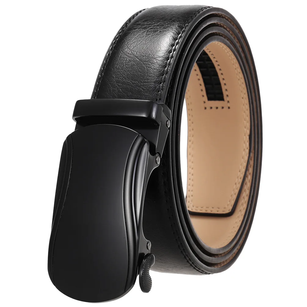 Custom Logo men belt leather luxury comfortable For Men Black Zinc Alloy  Ratchet Buckle Belt