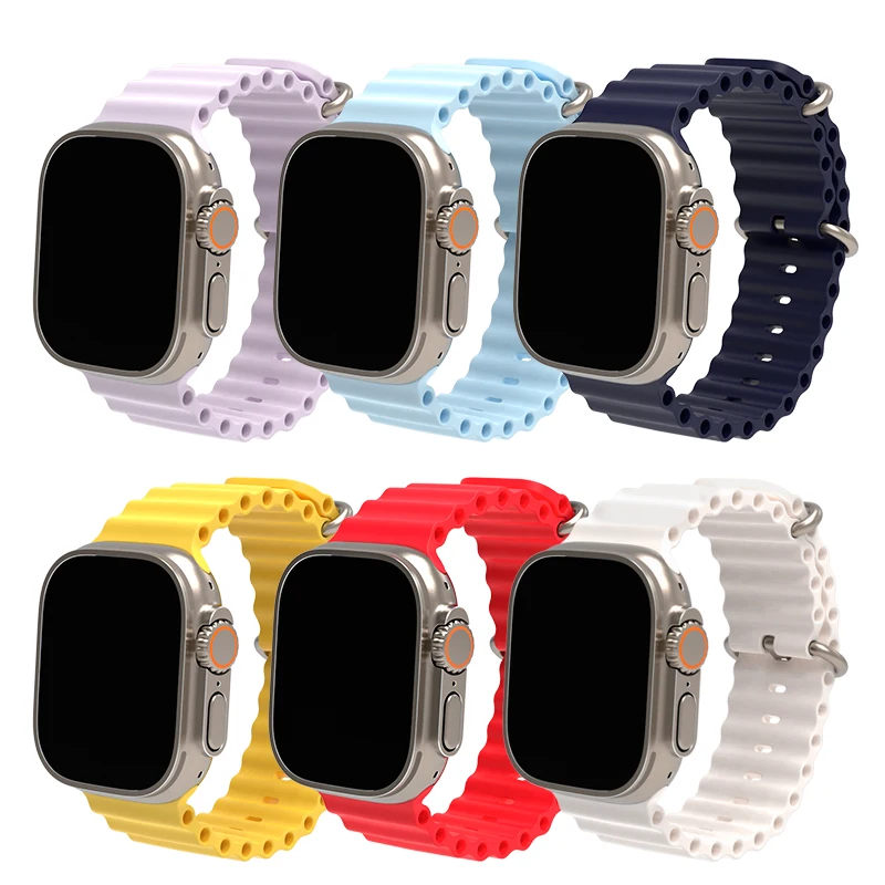 New Original 1:1 Silicone Watch Ocean Band For Apple Sport Watch Ultra 8 7 6 5 4 Se Sport Wrist Band For Iwatch 45mm 49mm