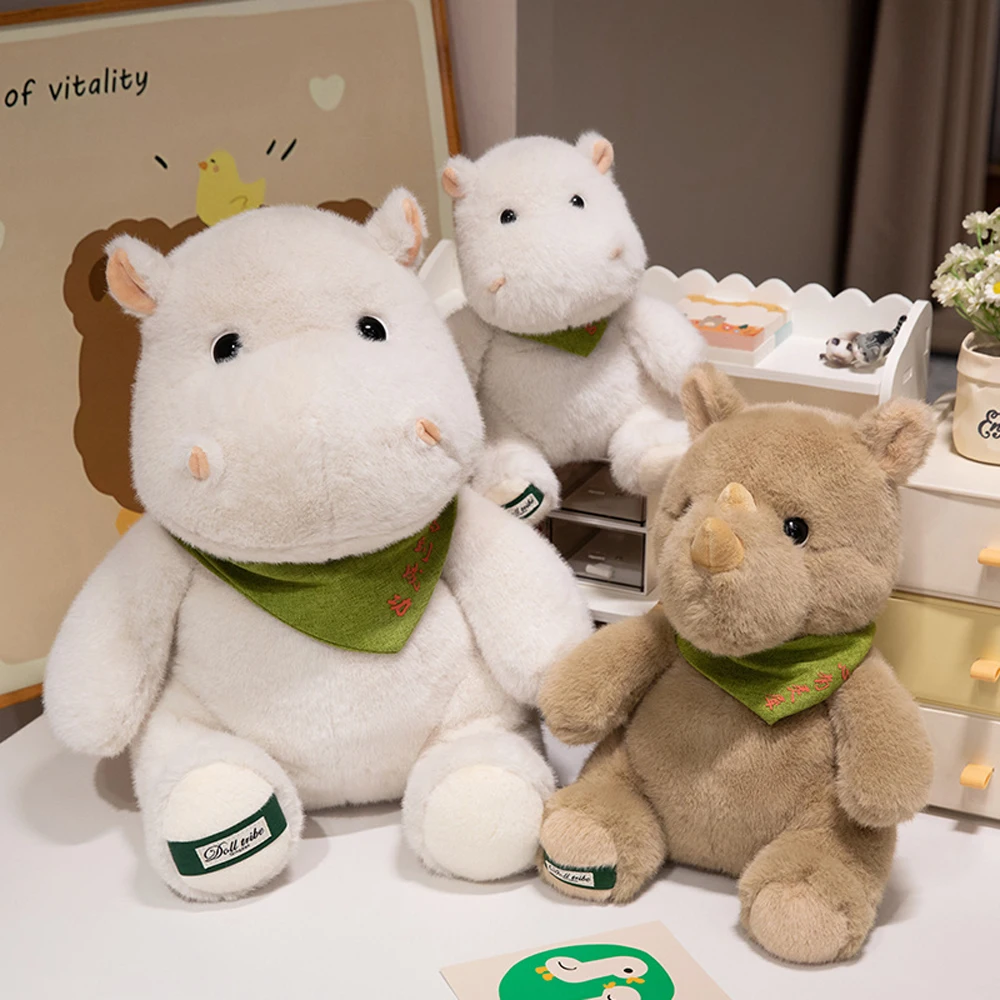 Kawaii Lifelike Wild Animal Stuffed Rhino Toys Cozy Hippo Plush Dolls Customized Design Personalized Logo Embroidery ISO Factory