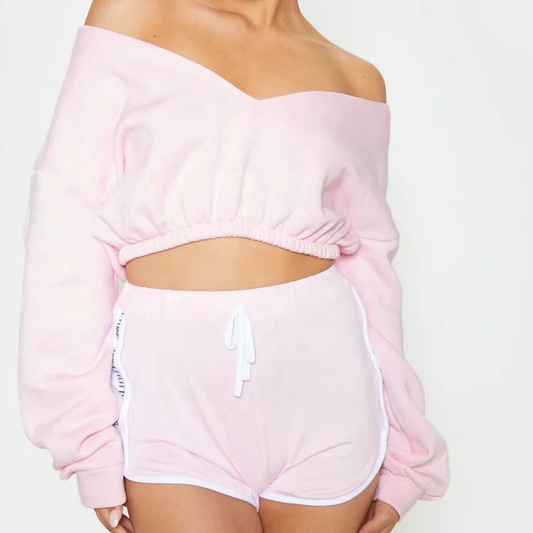 
OEM manufacture ladies crop hoodie v neck off shoulder sweater girls sexy bape hoodie 