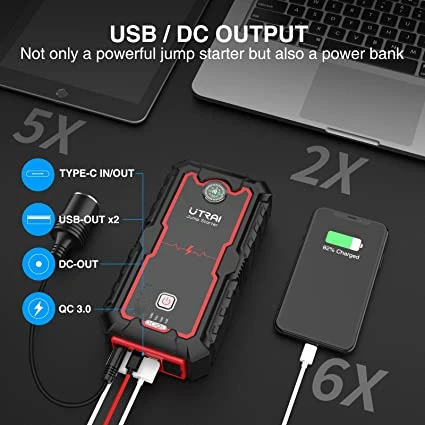 Utrai Jstar one 12V Car Jump Starter 2000 Peak Battery Booster Portable Emergency Tool Power Pack 8.0L Gas 60L Diesel Factory