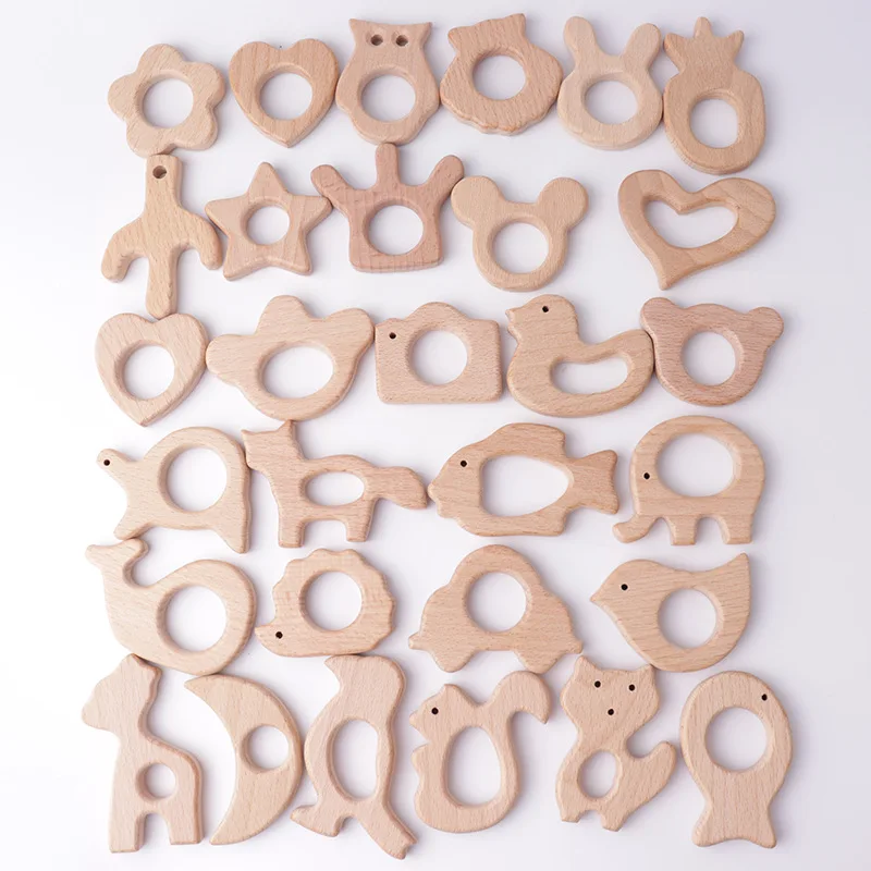 Natural Wooden Elephant Teether Toys Pendant Pure Natural Beech Wood Animal Teething Shape for Handmade Necklace Bracelet